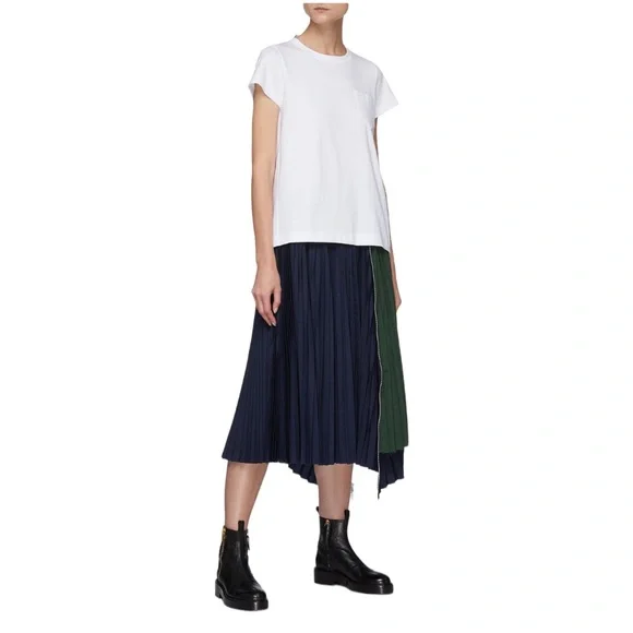 SACAI Hybrid Contrast NWOT Pleated Back T-Shirt Size Japanese 3 US M-L